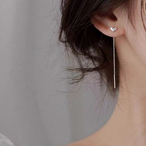 Romantic Heart Pendant Long Threader Earrings