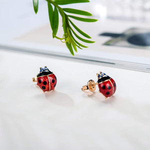 Tiny Red Enamel Ladybug Stud Earrings