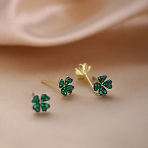 Tiny Green Four Leaf Clover Stud Earrings