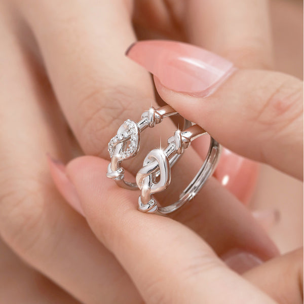 Silver Heart Knot Couple Ring
