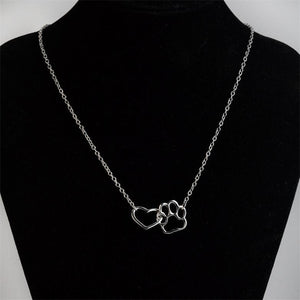 Interlock Dog Paw Heart Pendant Necklace