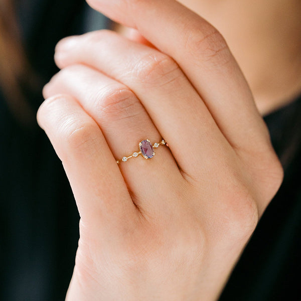 Dainty Purple Oval Stone Stacking Ring