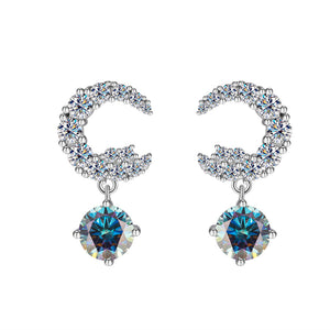 Color Moissanite Moon Star Drop Earrings
