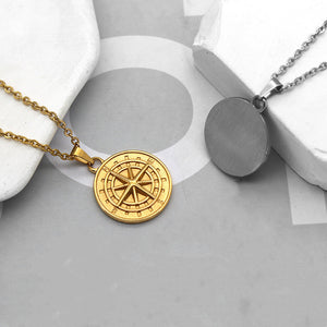 Halskette mit Kompass-Anhänger aus Titanstahl