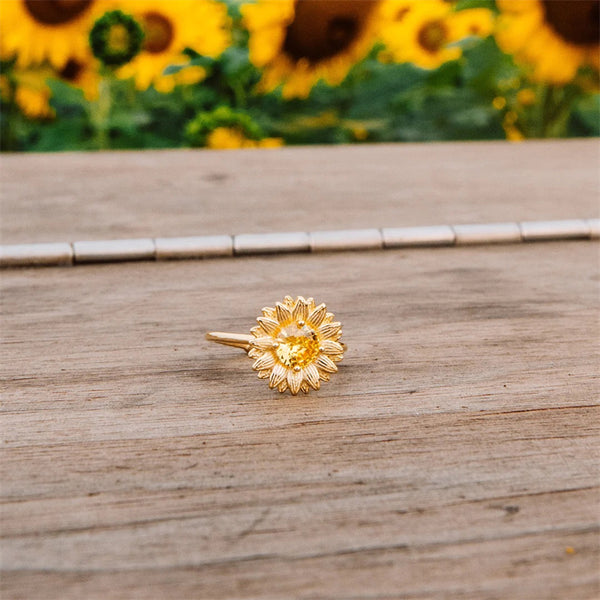 Gold Zircon Sunflower Ring