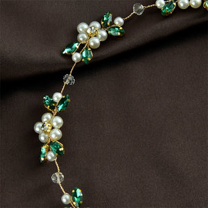 Green Crystal Pearl Bridal Wedding Headband