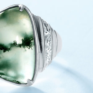 Bague Carbochon en agate mousse verte