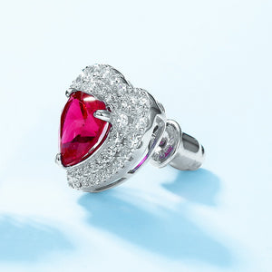 Boucles d'oreilles de mariage en forme de cœur avec halo de rubis