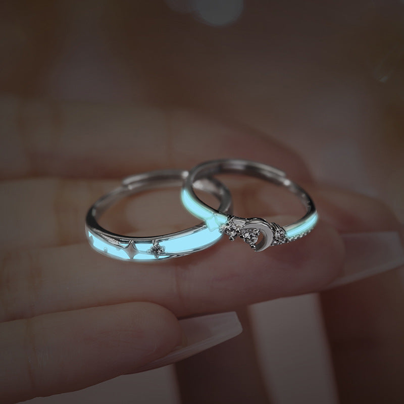 Luminous Star Moon Matching Couple Ring