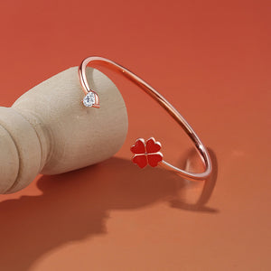 Red Enamel Four Leaf Clover Bangle Bracelet