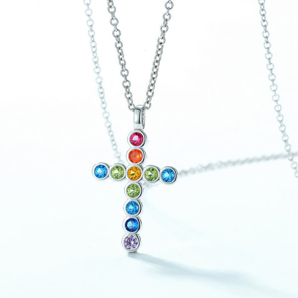 Rainbow Gem Cross Necklace