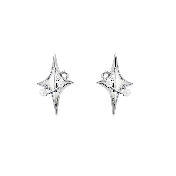 Silver Star Pearl Stud Earrings