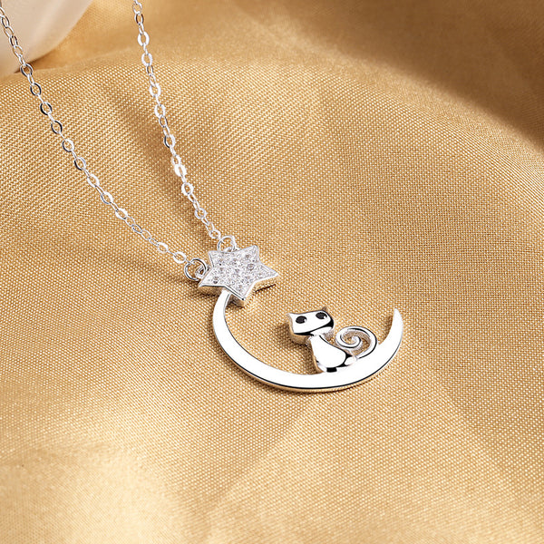 Moon Star Cat Pendant Necklace