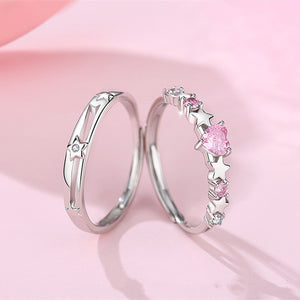 Pink Heart Star Couple Matching Ring
