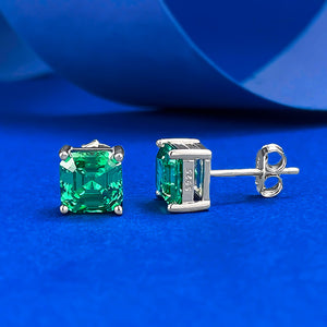 Dainty Tiny Green Square Cut Stud Earrings