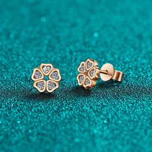 Round Moissanite Heart Flower Stud Earrings