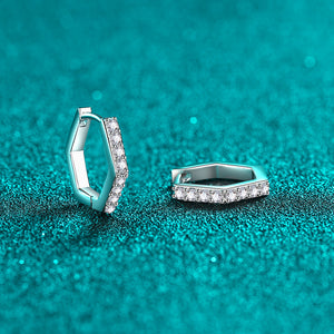 Moissanite Hexagon Pave Huggie Hoop Earrings