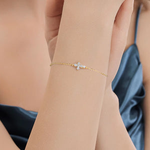 Tiny Moissanite Cross Charm Stacking Bracelet