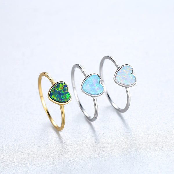 Solitaire Opal Heart Ring