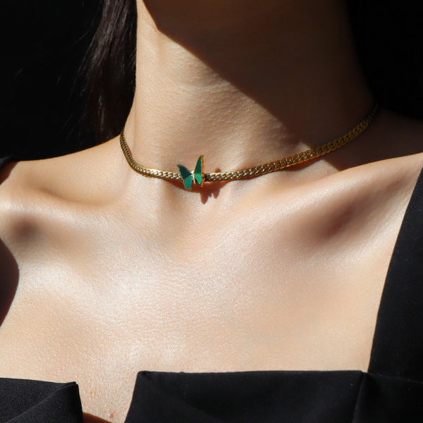 Green Butterfly Charm Choker Necklace