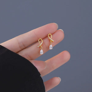 Dainty Bow Teardrop Drop Stud Earrings