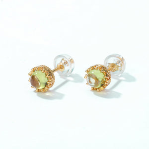 Small Round Peridot Cabochon Stud Earrings