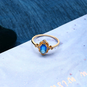 Blue Emerald Cut Quartz Statement Ring