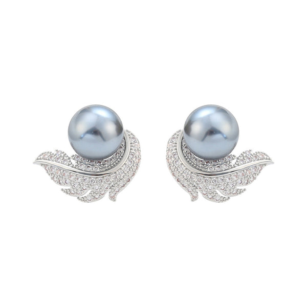 Feather Pearl Stud Earrings