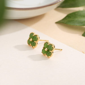 Ohrstecker mit grünem Jaspis-Vierblatt-Kleeblatt-Motiv