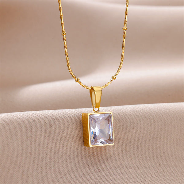 Square Crystal Pendant Necklace