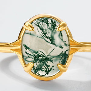 Oval Moss Agate Cabochon Statement Ring