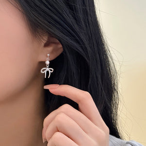 Pearl Bow Tie Dangle Drop Earrings