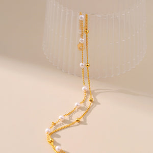 Gold Pearl Double Chain Station Bracelet