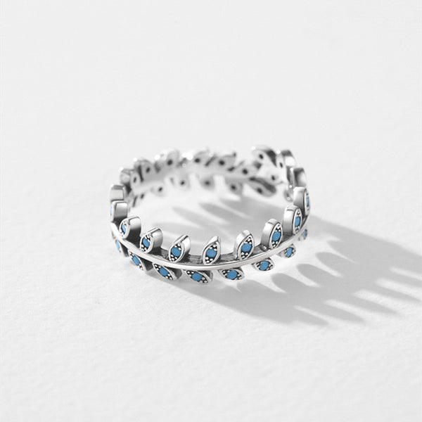Silver Turquoise Leaf Ring