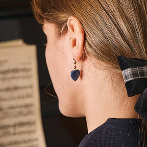 Blue Enamel Heart Drop Earrings