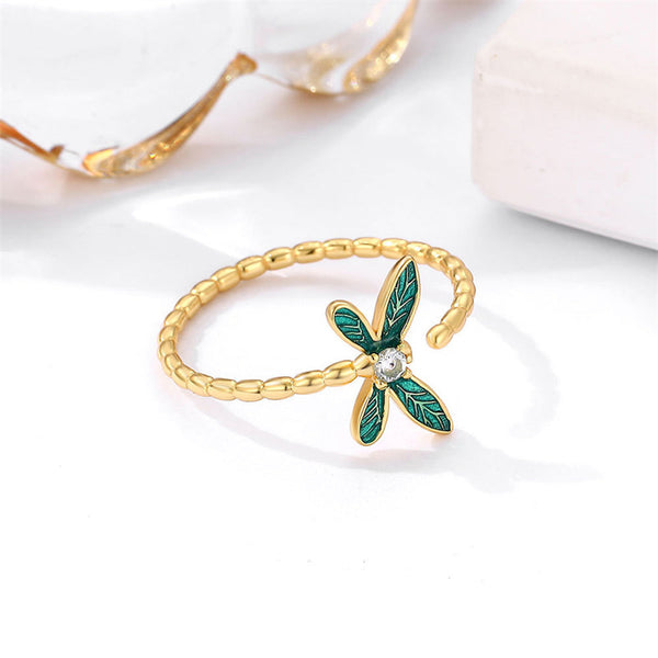 Green Enamel Dragonfly Ring