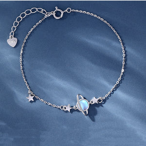 Moonstone Planet Saturn Charm Bracelet
