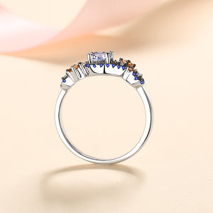Blue Round Moissanite Engagement Ring