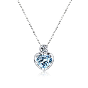 Aquamarine Heart Charm Pendant Necklace