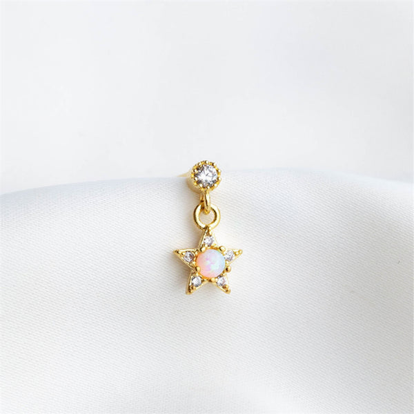 Gold Star Moon Opal Earrings