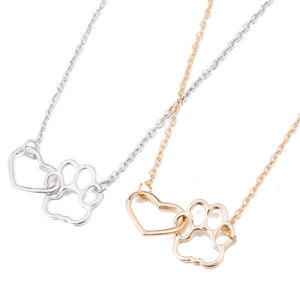 Interlock Dog Paw Heart Pendant Necklace