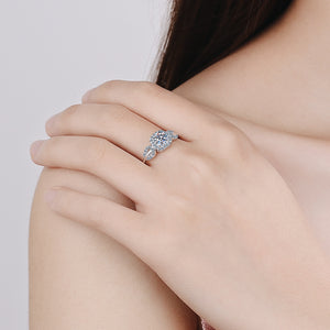 Moissanite Leaf Halo Pave Engagement Ring