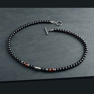 Black Agate Crystal Bead Men Necklace