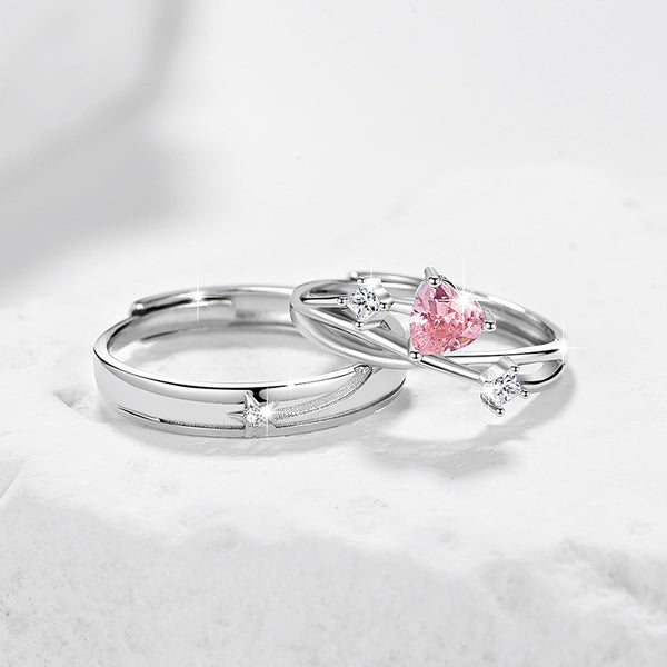 Pink Heart Star Couple Matching Ring