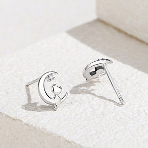 Tiny Small Moon Cat Cartilage Stud Earrings