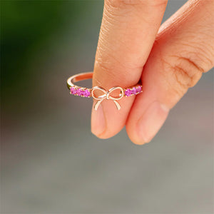 Dainty Pink Bow Tie Stacking Band Ring