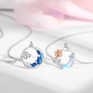 Mond Stern Rose Blume Paar Halskette