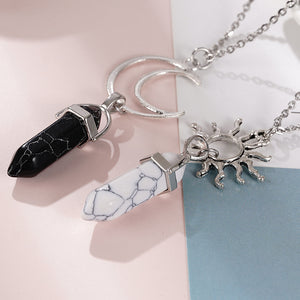 Sonne-Mond-Naturkristall-Paar-Halskette