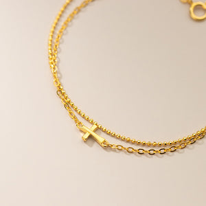 Tiny Gold Cross Double Chain Bracelet