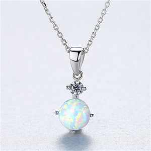 Round Opal Cabochon Pendant Necklace